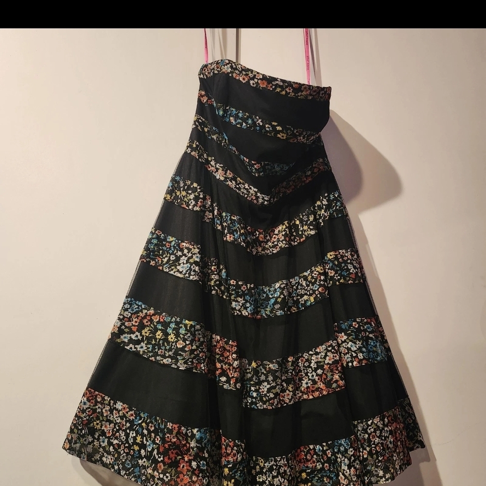 Betsey Johnson Black Floral A-Line Skirt